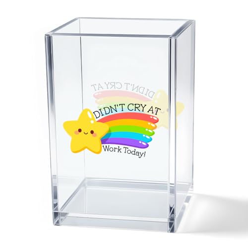 Didn't Cry at Work Today Acrylic Cosmetic Pencil Pen Holder Cup, Funny Gold Star Desk Organizer for Home Office Decor, Chaos Coordinator Gifts, Sarcastic Work Gifts for Women Men Coworker Nurse - style: Didn't Cry