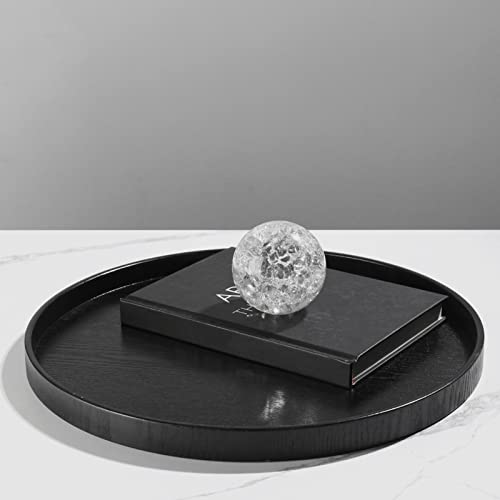 Round Solid Wood Serving Tray Extra Large Tea Coffee Snack Food Meals Serving Plate Non-Slip Kitchen Party Bar Server Ottoman Tray Breakfast Tray with Raised Edges (15inch/37.5cm) Black - size: 15"
