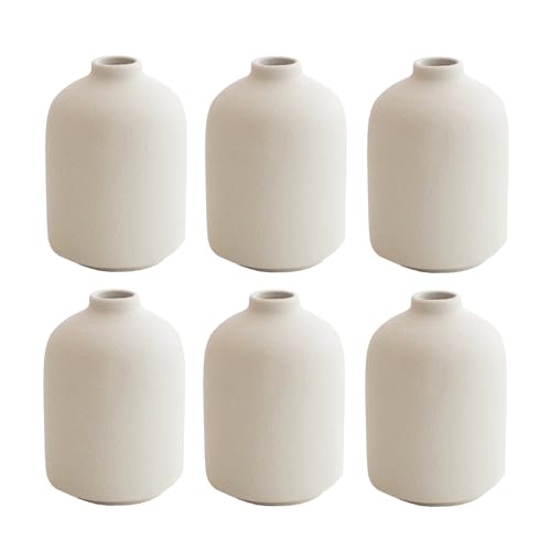 Modern White Small Ceramic Vase Set of 6 for Living Room Bedroom 4.13'' Minimalist Fresh Flower Vases for Home Decor Office Fireplace Centerpieces Nordic Style Gift for Fake Plant 6 Pack - color: 6 Pack White - Style 5