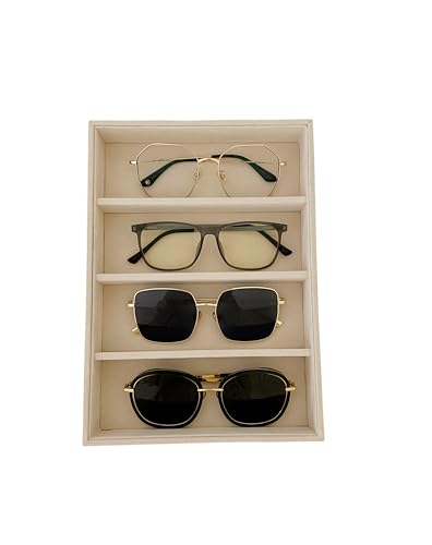 Velvet Sunglasses Organizer Tray 4 Slot, Stackable Eyewear & Glasses Display Case, Premium Beige Velvet, Scratch-Free Lining, Drawer Insert for Dressing Table Vanity Home Retail Trade Show - color: Sunglasses Tray