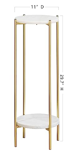 Gold Plant Stand Indoor Tall - 2 Tier White Marble Top Side Table, 29.5 Inch Modern Round Metal End Table for Living Room Corner, Small Bedside Tables for Entryway & Bedroom (11x11, Gold)