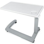 Vaunn Medical Pneumatic Adjustable Overbed Exam Bedside Table with Wheels (Hospital and Home Use), New Tabletop, Light Gray