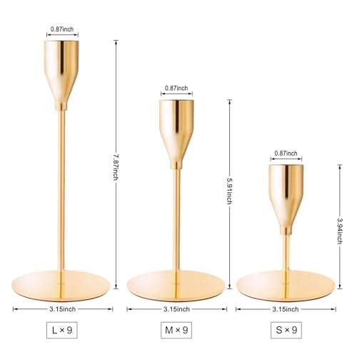 French Gold Taper Candle Holders for Wedding Table Centerpiece,Tall Taper Candlestick Holders Bulk Set of 27,Metal Candle Stick Holders for Dinning or Mantel Centerpiece,Party Home Decor - color: French Gold, size: Set of 27