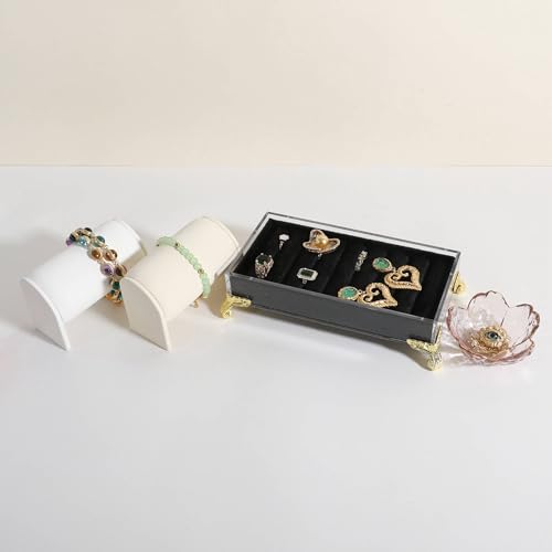 GemeShou velvet slots Ring holder for jewelry organizer, Earring ring display stand for selling, felt ring jewelry holder tray showcase【Velvet slots Ring Holder-Black】 - color: Black