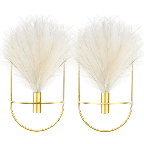 Peryiter 2 Pcs Boho Wall Decor Metal Gold Wall Art Hanging Planters with Artificial Pampas Modern Home Decor Display Art for Living Room Bedroom Bathroom(Oval) - style: Oval