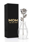 Forever Rose Bloom Box & Phantom Vase Combo, Platinum Dipped Rose in a Personalized Gift Box That Says Mom You are Loved Embossed in Gold Foil, Unique & Everlasting Gift for Any Occasion - color: Platinum Rose (Vase & Mom You Are Loved Box)