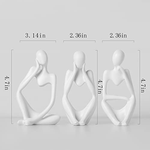 BrownLove 3pcs Decor White Thinker Statue Abstract Art Sculpture，Resin Collectible Figurines for Home Living Room Office Shelf Decoration - color: White
