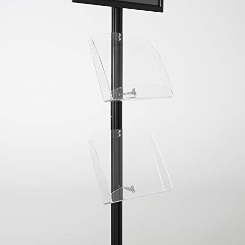 M&T Displays Free Standing Aluminum Display Stand Single Sided Document Brochure Sign Holder Front Loading Portrait Landscape Black Snap Frame 1x(11x17) 2 pcs Clear Acrylic Shelves 8.5x11 Inch - color: Black