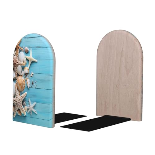 Seashells Summer Starfish L-Shaped Book Ends 1 Pair Wood Bookends Book End Supports for Heavy Book Shelf Holder Home Decorative - color: Seashells Summer Starfish