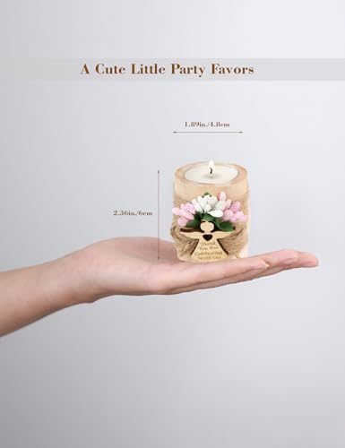 Ju's Favors Wooden Candle Holders Set of 10 for Baptism Gift, Christening Party Favors, Guest Favors,Baby Shower Party Favors. (Light brown - pink) - color: Light Brown - Pink
