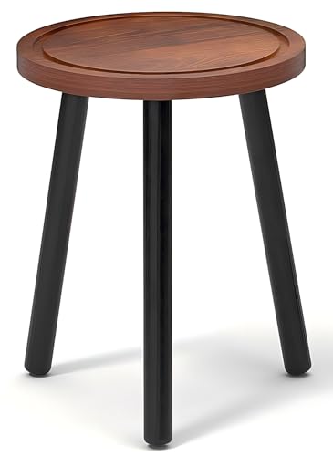 Wood Plant Stands Indoor, 16.7" Tall Plant Stand Outdoor Mid-Century Plant Stool, Single Plant Table Modern Small Round Side/End Table for Living Room, Balcony, Office (Brown) - color: Brown Tray with Black Legs-1Pack