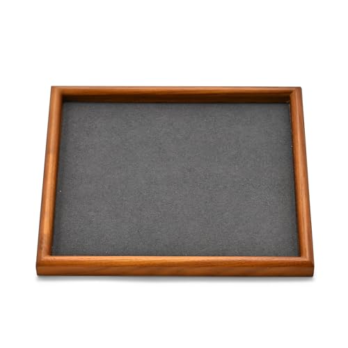 Jewelry Display Tray for Ring Earrings Necklace Bangle Solid Wood Jewelry Dish Tray Catchall(M,Grey) - color: Grey, size: 18 * 20 * 1.5cm