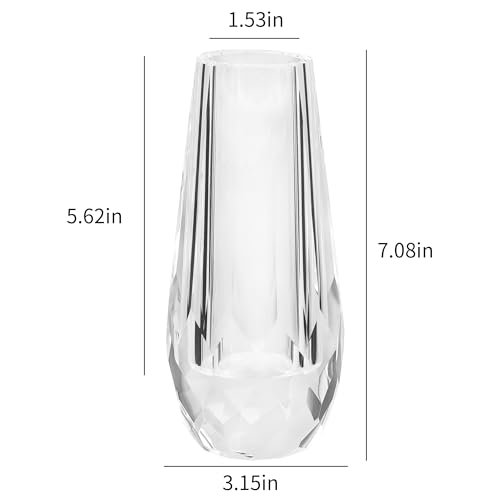 Kitcom Flower/Bud Crystal Vase Decorative Vases for Home or Wedding, Outline Dimensions W3.1''xH7'', Clear with Gift Box - size: Large