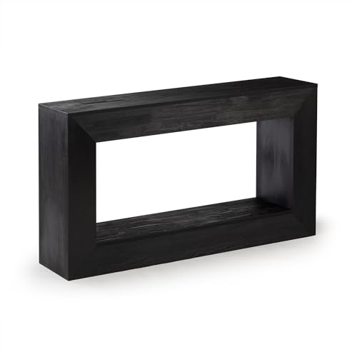 Plank+Beam Grande 56” Console Table with Bottom Shelf, Solid Pine Wood Entryway & Sofa Table, Black Wirebrush Finish - color: Black Wirebrush, size: 56 Inch with Shelf