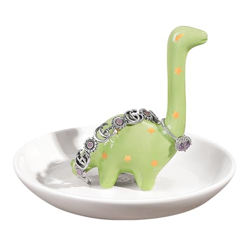 PUDDING CABIN Green Dinosaur Ring Holder Dish, Dinosaur Gifts Ring Holder for Rings Earrings Bracelets Necklace Organizer, Birthday Mothers Day Thanksgiving Christmas Gifts for Women - style: Green Dinosaur