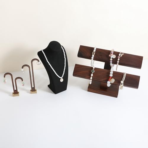 GemeShou walnut bracelet organizer holder for selling, wooden watch display T bar stand for selling, bracelet storage shelf for boutique store【Bracelet stand-High】 - color: Brown, size: High