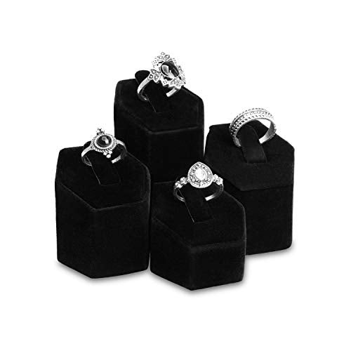 MOOCA Jewelry Ring Stand Holder Display Set, Ring Holders for Jewelry Ring Storage Organizer Stand Pedestals Display 4 Pcs Set, Black Velvet - color: Black Velvet