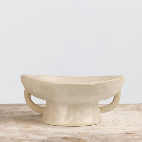 Creative Co-Op Stoneware Footed Pedestal Bowl with Handles, Reactive Glaze, White - color: White, size: 9.5" Round x 4" Tall