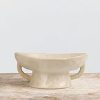 Creative Co-Op Stoneware Footed Pedestal Bowl with Handles, Reactive Glaze, White - color: White, size: 9.5" Round x 4" Tall