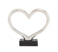 Deco 79 Ceramic Heart Decorative Sculpture Home Decor Statue with Black Base, Accent Figurine 13" x 3" x 12", Silver
