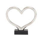 Deco 79 Ceramic Heart Decorative Sculpture Home Decor Statue with Black Base, Accent Figurine 13" x 3" x 12", Silver