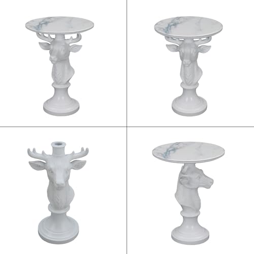 Modern Accent TableLiving Room White Deer Statue Contemporary‌ Faux Marble Night Stand Side Table with White Deer Base Reception Area & Bedroom（Width 19.69" ——Tall 25.59"） - color: White Deer Statue Table
