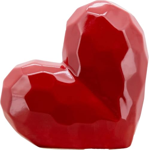 Decorative Ceramic Heart Sculpture for Home Decor - Ornaments for Bathroom, Office, and Living Room Decor - Modern Figurine Accent for Bedroom, Shelf Display, and Coffee Table - 8", Red - color: Red, size: 8x3x8
