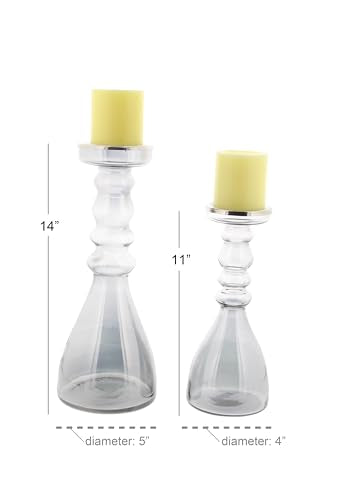 The Novogratz Glass Handmade Bubble Pillar Candle Holder, Set of 2 11", 14"H, Gray - color: Gray, size: 2 PIECES SMALL SIZE