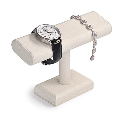 Oirlv Premium Leather Watch Display Stand T-bar Showcase Jewelry Display Holder Home Chain Bracelet Bangle Organizer (White) - color: White