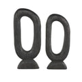 Deco 79 Mango Wood Abstract Decorative Sculpture Cutout Oval Home Decor Statues, Set of 2 Accent Figurines 20", 18"H, Black