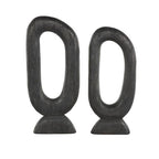 Deco 79 Mango Wood Abstract Decorative Sculpture Cutout Oval Home Decor Statues, Set of 2 Accent Figurines 20", 18"H, Black