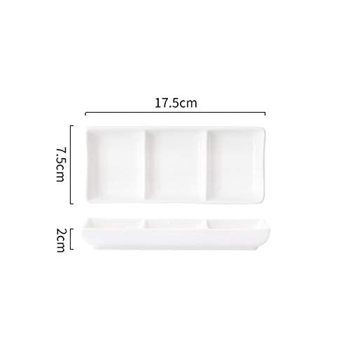 esowemsn 1PC Mini White Ceramic Rectangular 3 Compartment Appetizer Serving Tray Divided Spices Vinegar Nuts Snack Sauce Dishes for Home Kitchen Restaurant - size: Small