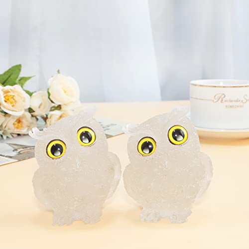 mookaitedecor Rock Quartz Owl Statue Sculpture Stone, Carved Animals Night Owl Figurine Crystal Ornament for Desktop Office Home Decor, 3 Inch - color: White, size: 3 inch