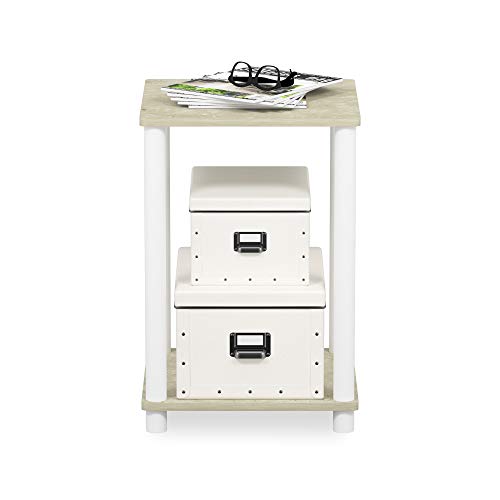 FURINNO Turn-N-Tube Haydn End Table, 1-Pack, Cream Faux Marble/White - color: Cream Faux Marble/White, size: 1-Pack, 2-Tier, style: Haydn