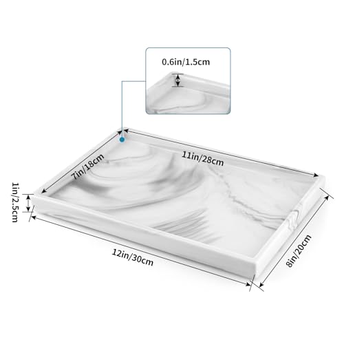 12" Large Ceramic Vanity Tray, Rectangle Perfume Plate Organizer, Jewelry Holder Dish, Non Slip Decorative Tray for Bathroom, Bedroom, Kitchen, Coffee Table (Marble Grey)