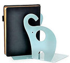 one Pair Cute Cartoon Elephant Nonskid Bookends Art Bookend Metal Bookends (Blue) - color: Blue