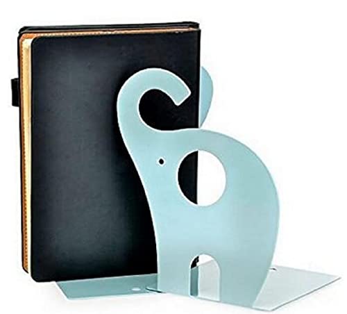 one Pair Cute Cartoon Elephant Nonskid Bookends Art Bookend Metal Bookends (Blue) - color: Blue