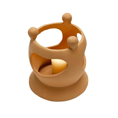 Creative Co-Op Handmade Terracotta Candle Holder with Circle of Figures
