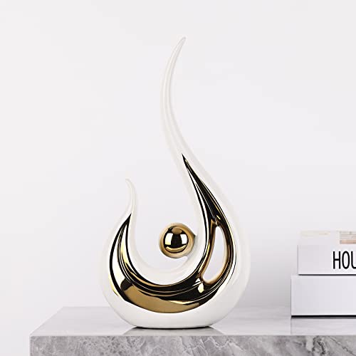 LCCCK White Gold Abstract Figurine Statues for Home Decor – Modern Ceramic Sculpture Accent, Decorative Statues for Living Room, Shelf, TV Stand, Office or Coffee Table Centerpiece Art Decoration - color: White and Gold