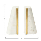 Main + Mesa Geometric Marble Bookends with Brass Inlay, White - color: White