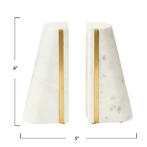 Main + Mesa Geometric Marble Bookends with Brass Inlay, White - color: White