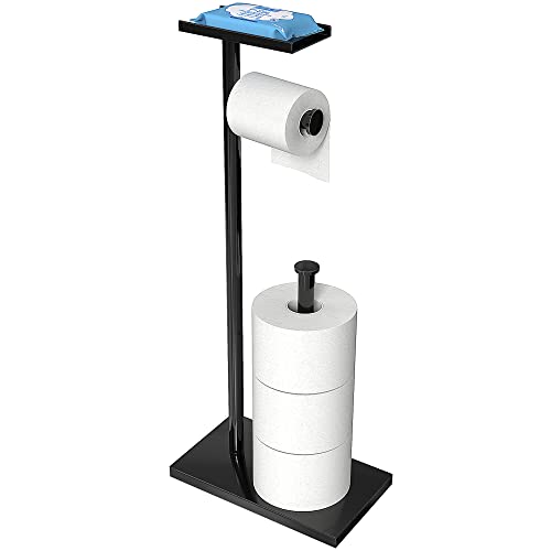 CISILY Black Toilet Paper Holder Stand with Phone Shelf, Bathroom Toliet Decor Decoration. Tissue Roll Free Standing Storage, Rv Accessories, Apartment Restroom Household Home Essentials - color: Black, size: With Shelf