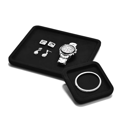 Microfiber Jewelry Display Flat Tray for Rings Earrings Necklace Bracelet, Jewelry Photograph Display Catchall Organizer Tray Dish(XS,Black) - color: Black, size: 10 * 10 * 1.5cm