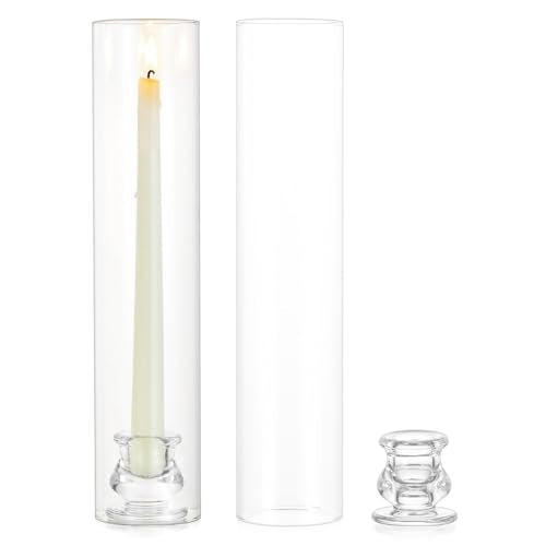 Glass Hurricane Candle Holder: 12" Tall Candlestick Holder with Cylinder Windproof Cover Clear Taper Candle Holders for Wedding Party Birthday Christmas Home Decor Set of 2 - size: 12" H - 2 Pcs
