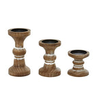 Deco 79 Wood Decorative Candle Holder Beaded Pillar Candle Stand, Set of 3 Candlestick Holder 4", 6", 8"H, Brown - color: Brown