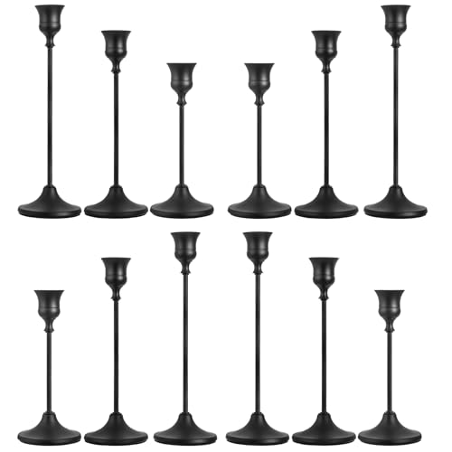 CHILL RECIPE Black Candlestick Holder Tall Taper Candle Holder for Home Decor Table Centerpiece Party Festival Decorations Halloween Decoration (4 Set 12Pcs) - color: Black, size: 4 Sets-12Pcs