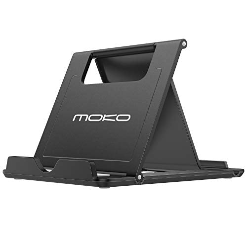 MoKo Phone/Tablet Stand, Foldable Desktop Holder Fit with iPhone 11 Pro Max/11 Pro/11, iPhone Xs/Xs Max/Xr, iPhone SE, iPad Pro 11, 10.2 (8th Gen), Air 4 10.9, Air 3, Mini 5, Galaxy S20, Black (Large) - color: Black, size: Large Size