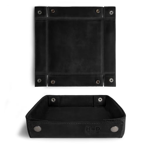 Hide & Drink, Leather Catchall Change Keys Coins Jewels Box Tray Big Storage, Handmade - Charcoal Black - color: Charcoal Black