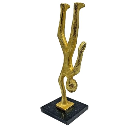 Pemberly Row Handmade Metal Abstract Sculpture, 12 in, Gold Aluminum, Contemporary Decorative Figurine, Upside Down Person Design for Living Room, Office, or Entryway Shelves - color: Gold