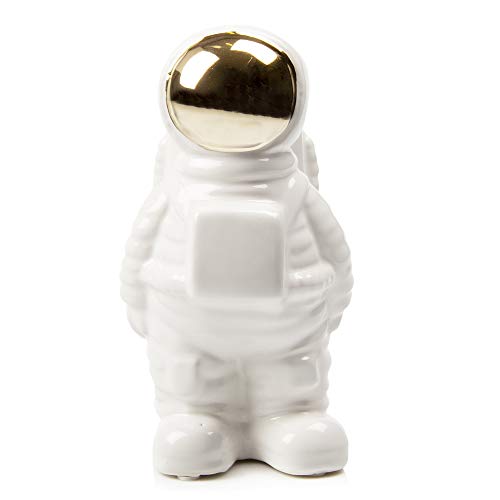 CHIVE - Astronaut Shape Vase, Planter Simple Modern Flower Bud Vase, White and Gold (Medium)